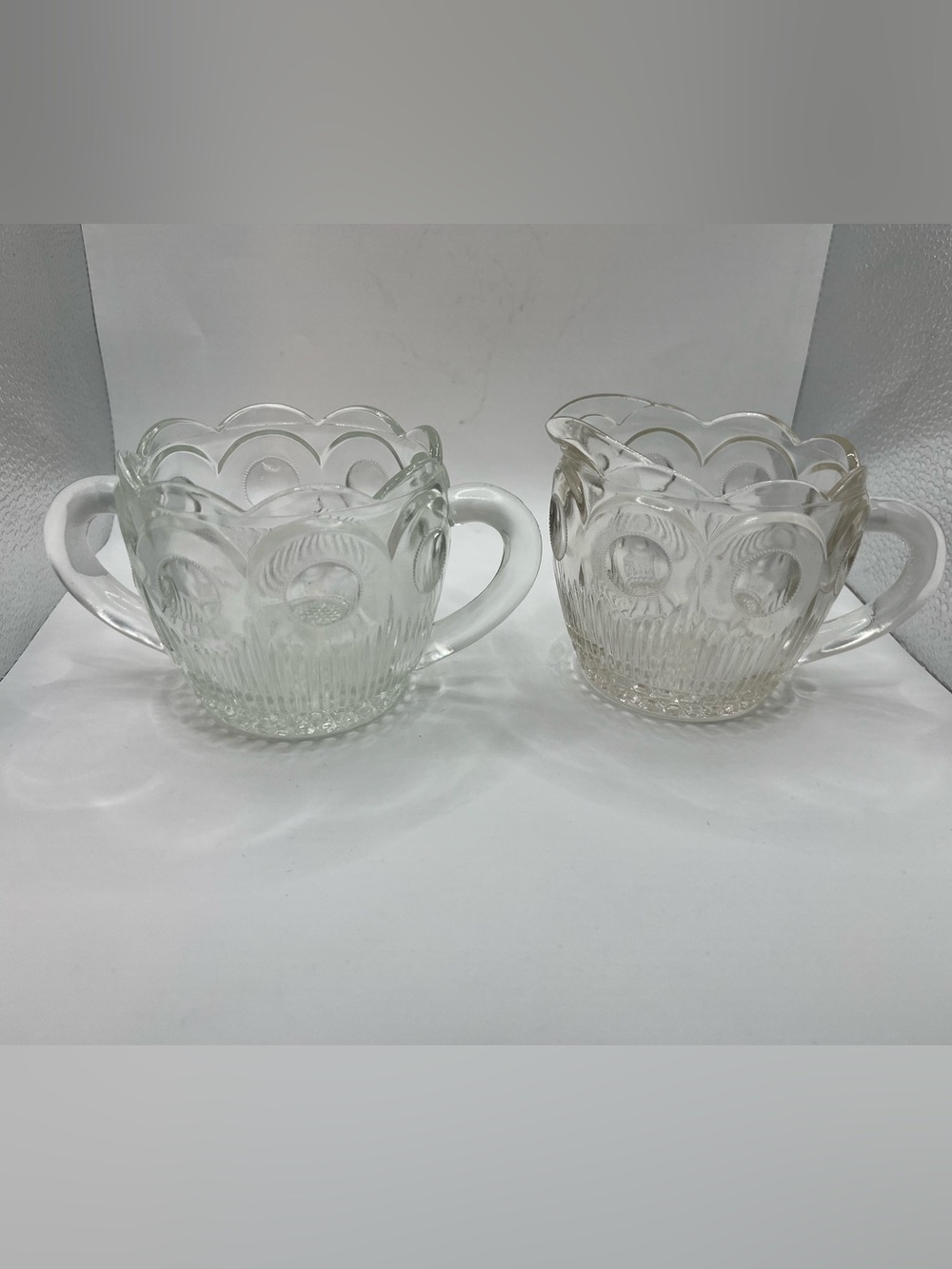 Bartlett-Collin’s Clear Glass Creamer and Sugar Set - Elegant Scalloped Design